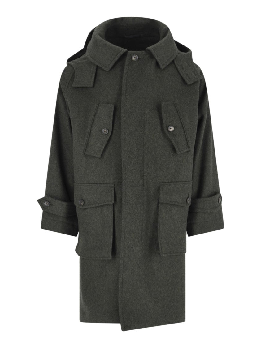 Caruso Foscari Green Hooded Wool Coat