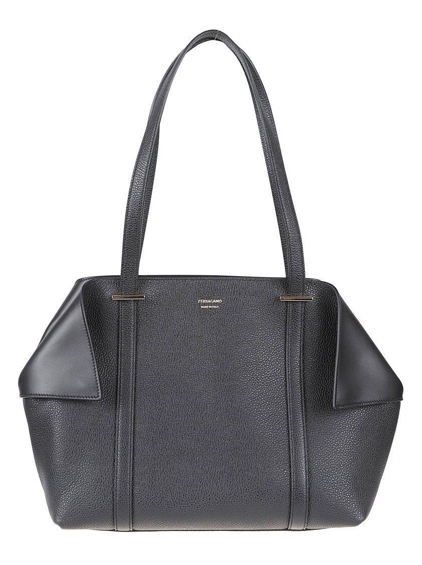 Ferragamo Structured Black Calf Leather Handbag With Minimalist Design