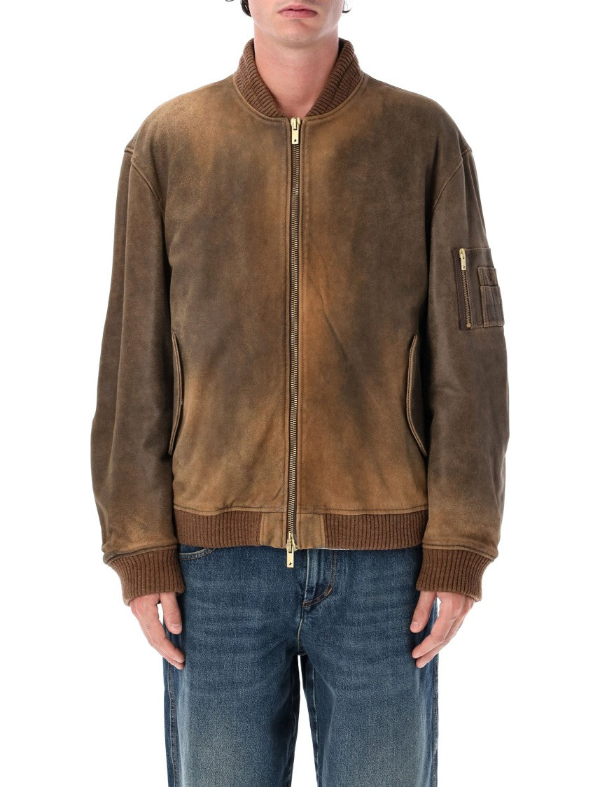 Golden Goose Vintage Brown Leather Bomber Jacket