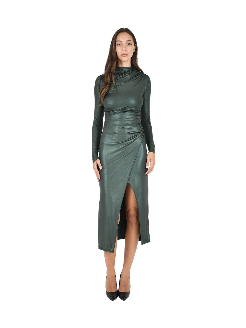 Lapointe Forest Green Coated Jersey Midi Dress
