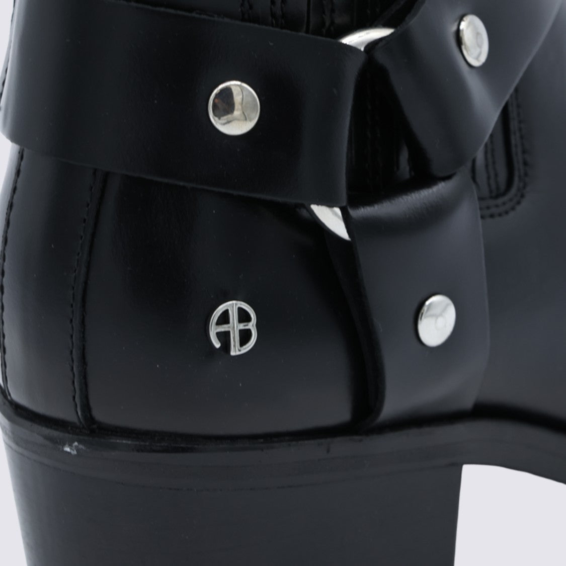 Anine Bing Pointed Toe Black Leather Ankle Boots With Harness Strap