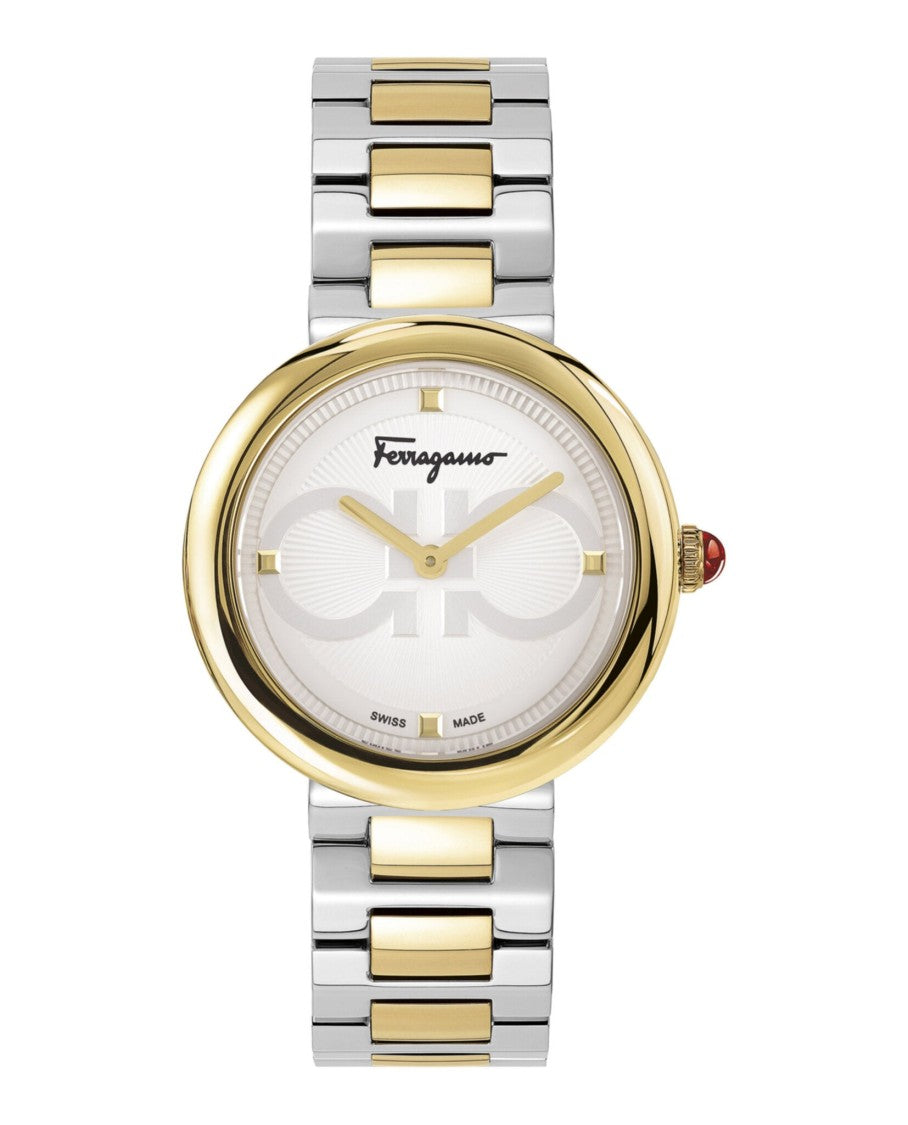 Ferragamo Two-Tone Bracelet Watch With Silver Sunray Dial
