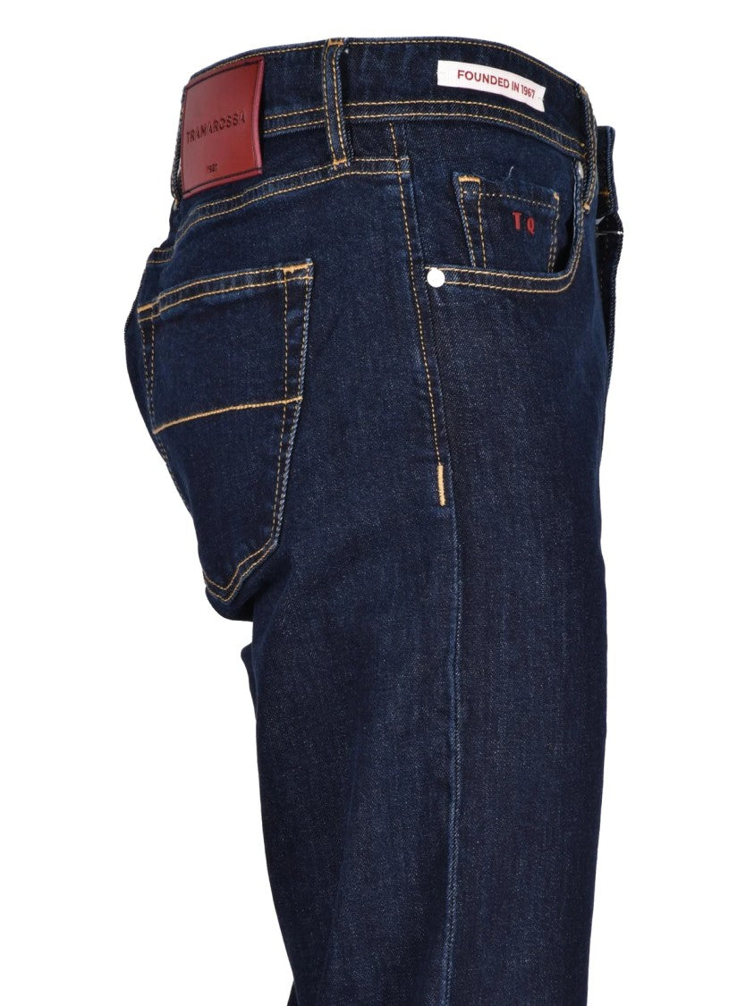 Tramarossa Tailored Slim Fit Denim With Contrast Stitching And Leather Patch