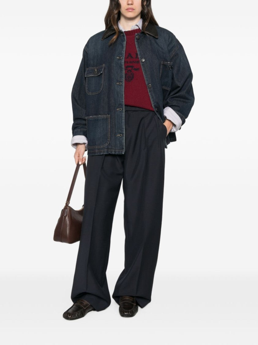 Prada Wide-Leg Tailored Front-Pleated Pants