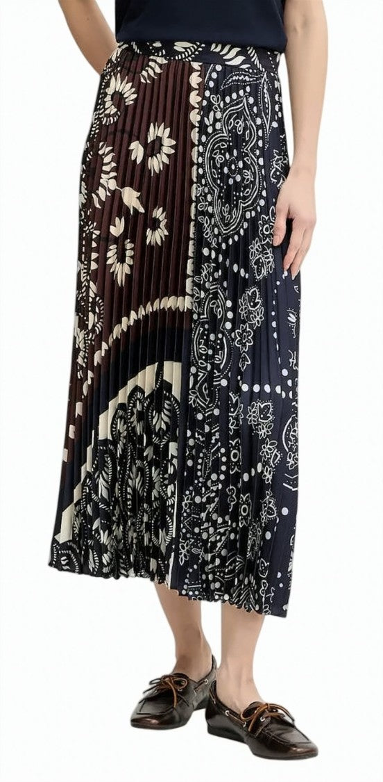 Weekend Patchwork Midi-Length Pleated Skirt