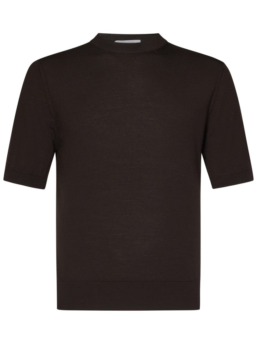 Cruciani Short-Sleeved Crewneck Wool Knit Top With Ribbed Trims