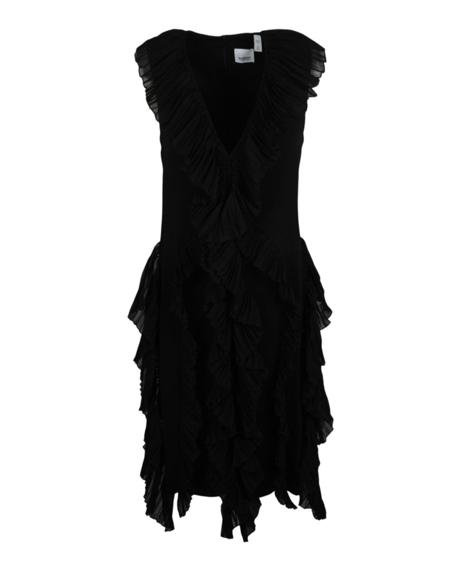 Burberry Sleeveless Silk Dress With Pleated Detailing And V-Neck