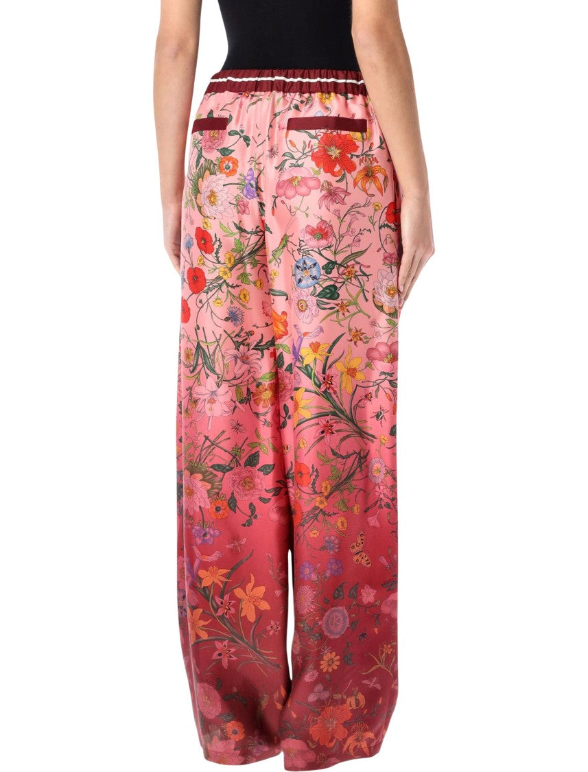 Gucci Flora Wide Leg Silk Twill Pants