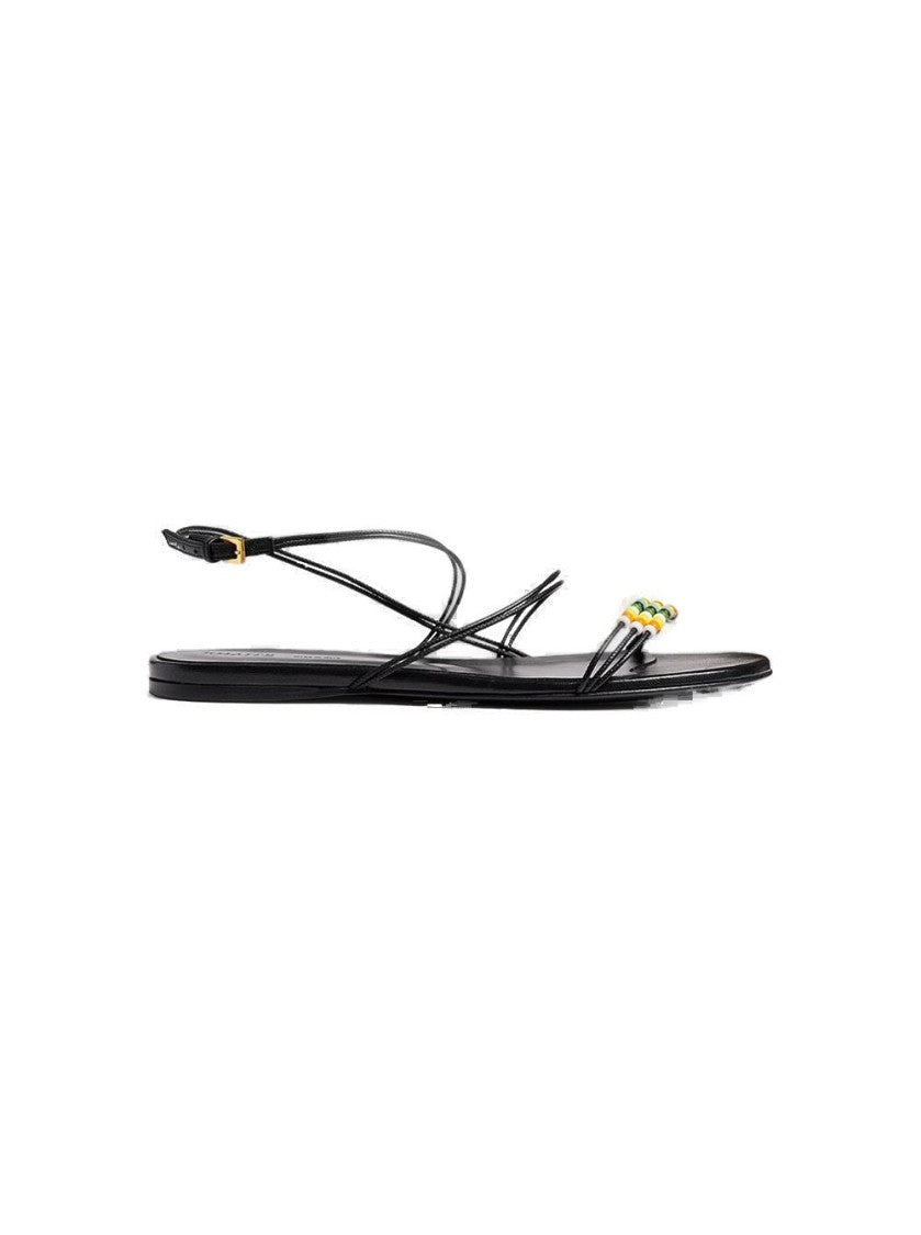 Khaite Loop Flat Sandals With Beads Black
