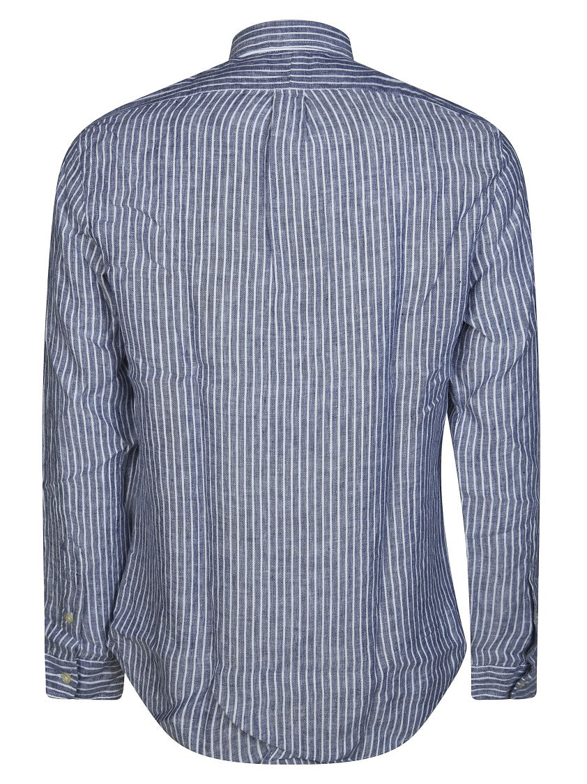 Polo Ralph Lauren Blue Premium Linen Vertical Striped Shirt