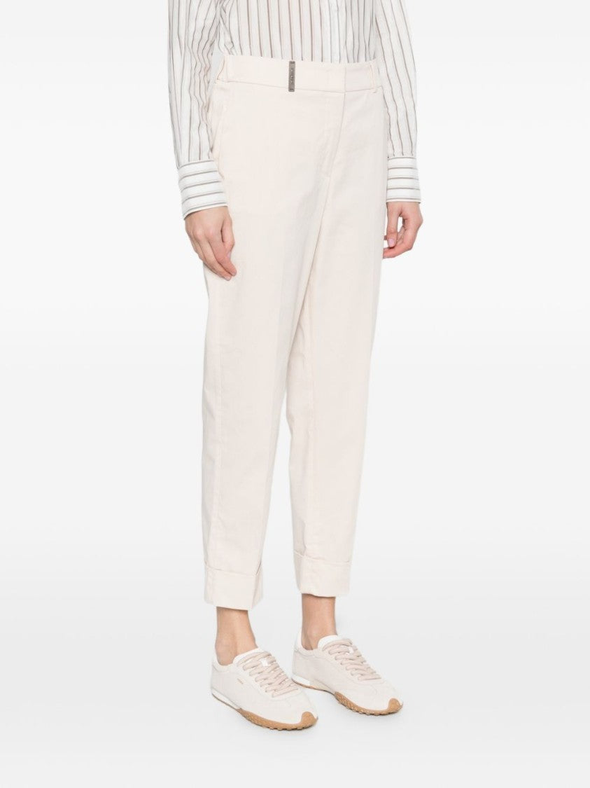 Peserico Cropped Beige Trousers With Cuffed Hems And Elegant Fit