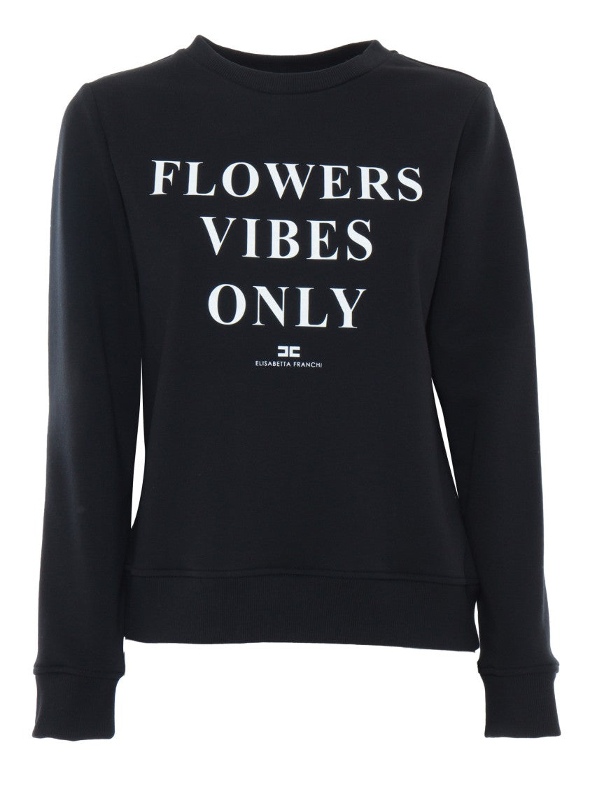 Elisabetta Franchi "Flower Vibes Only" Black Sweatshirt