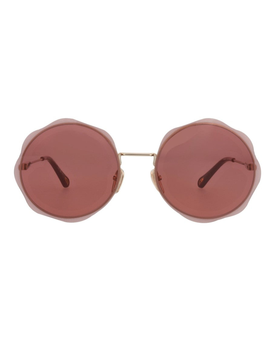 Chloé Round-Frame Metal Sunglasses With Rose-Tinted Lenses