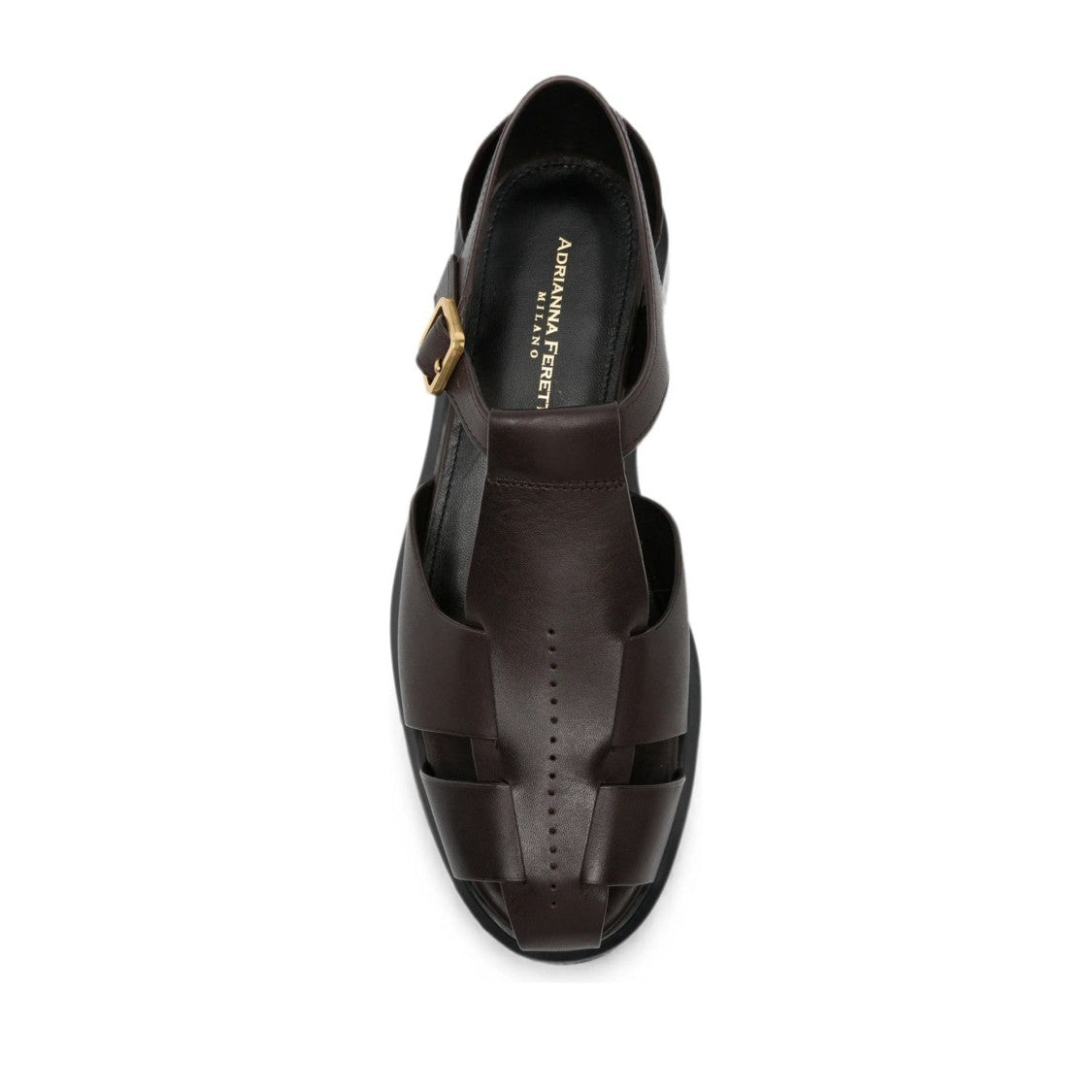 Adrianna Feretti Brown Leather Upper Gold Buckle Sandals