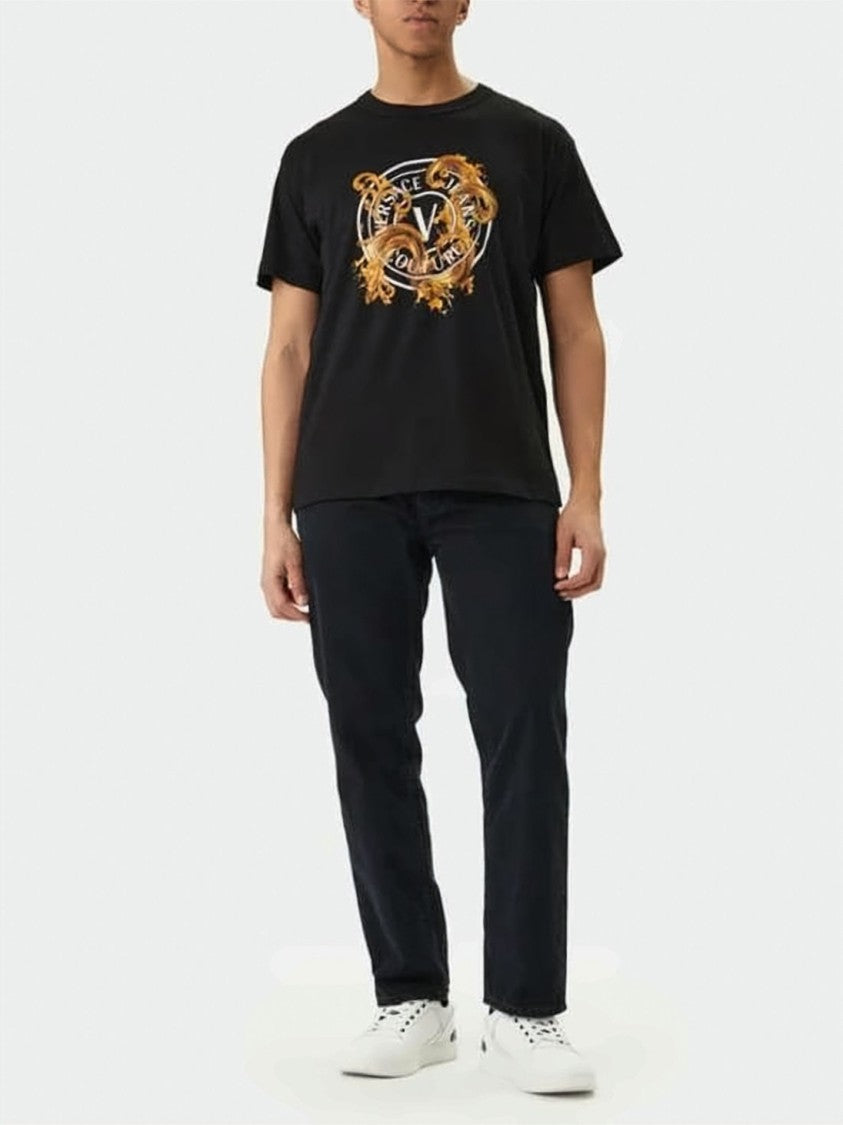 Versace Short-Sleeve Black T-Shirt With Bold Baroque Graphic