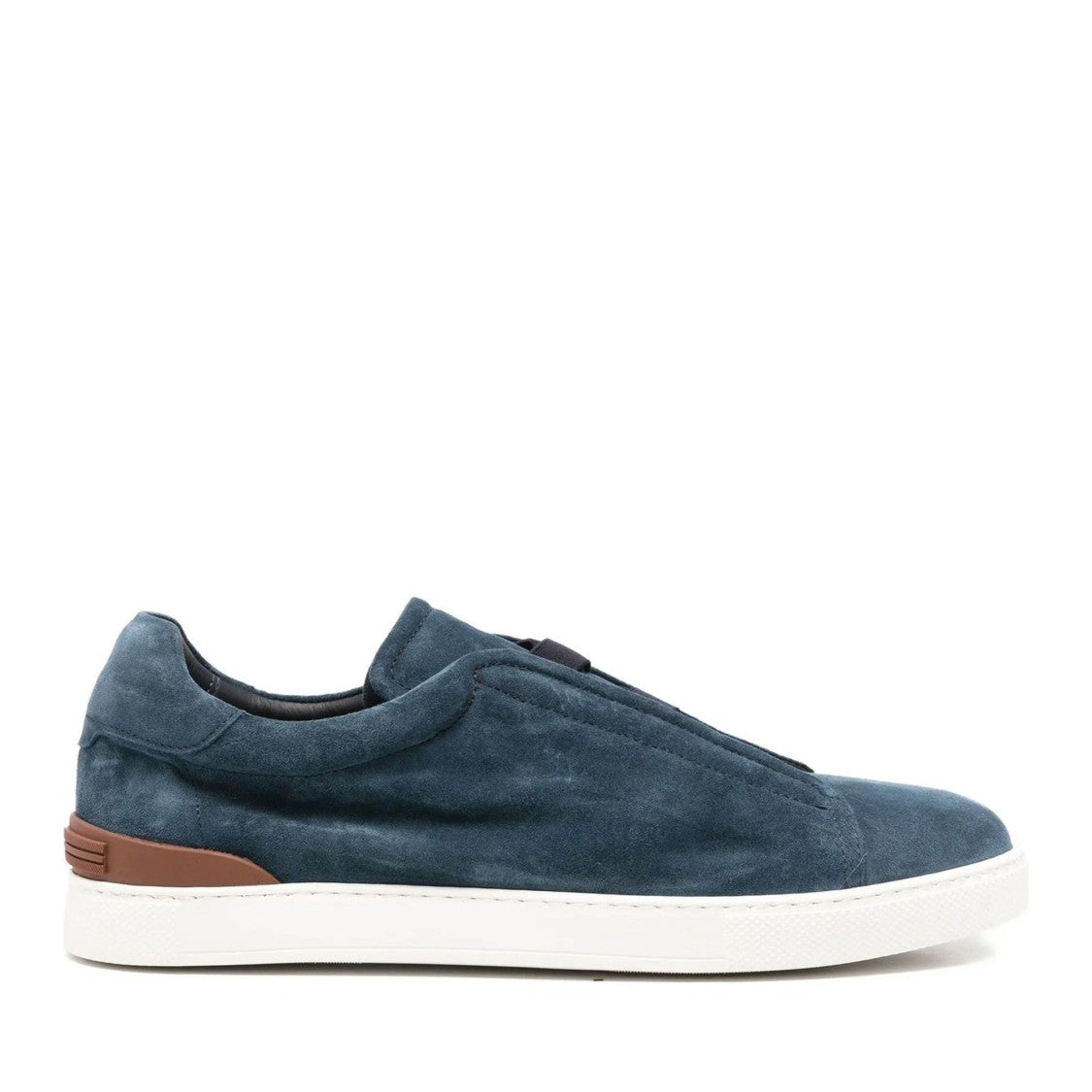 John Harrison Blue Suede Slip-On Heel Accent Sneakers