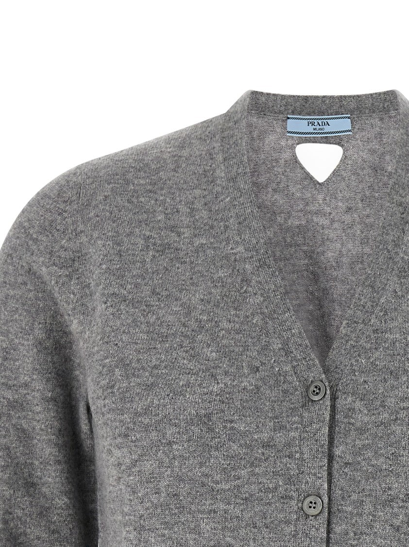 Prada V-Neck Cashmere Cardigan With Button Closure And Logo Detail