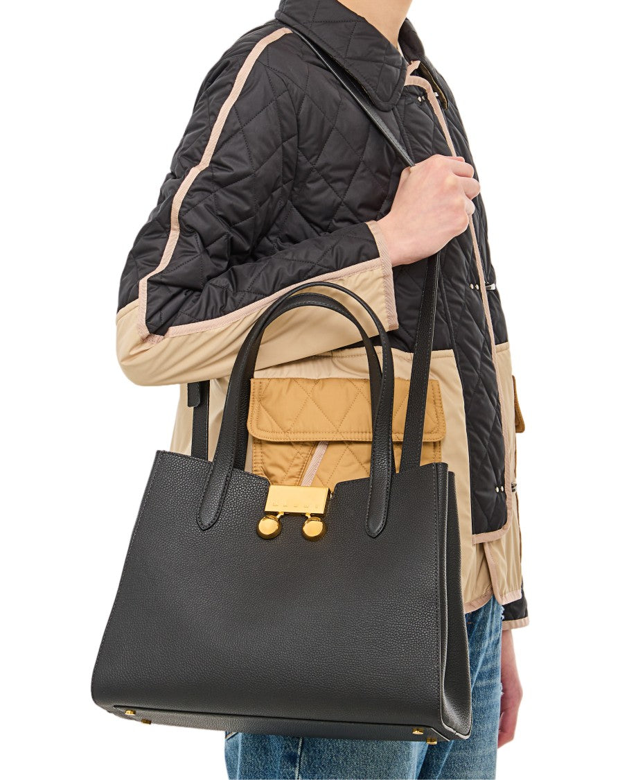 Marni Structured Leather Tote Bag With Metallic Closure
