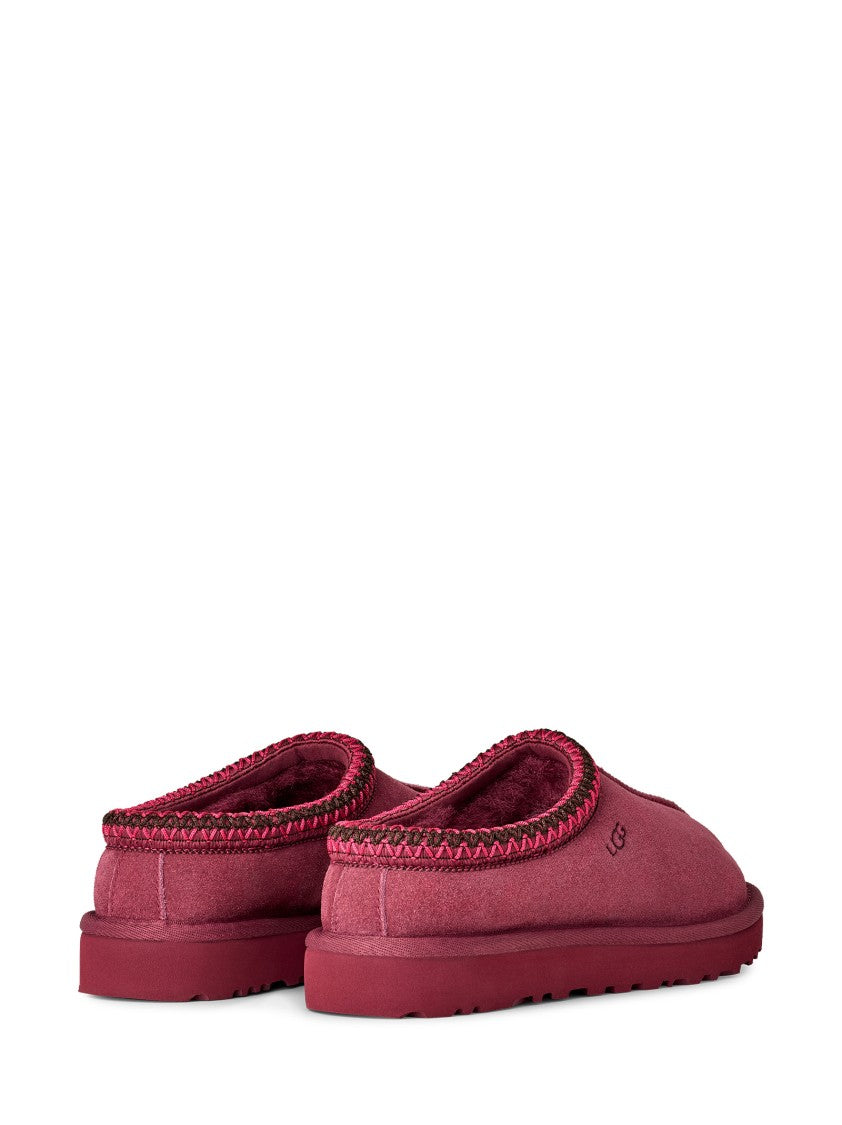 Ugg Burgundy Suede Slippers With Embroidered Profile And Branding