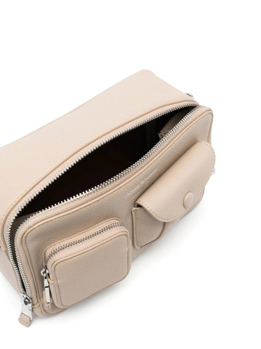Emporio Armani Beige Textured Finish Shoulder Bag
