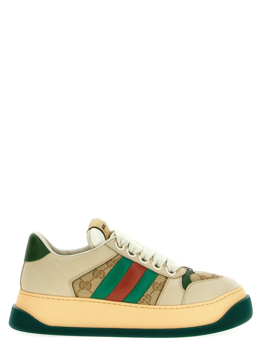 Gucci Leather Sneakers With Gg Original Fabric