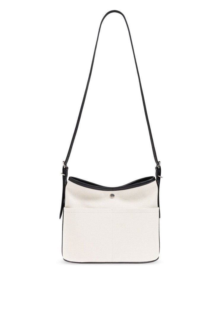 Balenciaga Rectangular Canvas Shoulder Bag With Leather Trim And Bold Accents