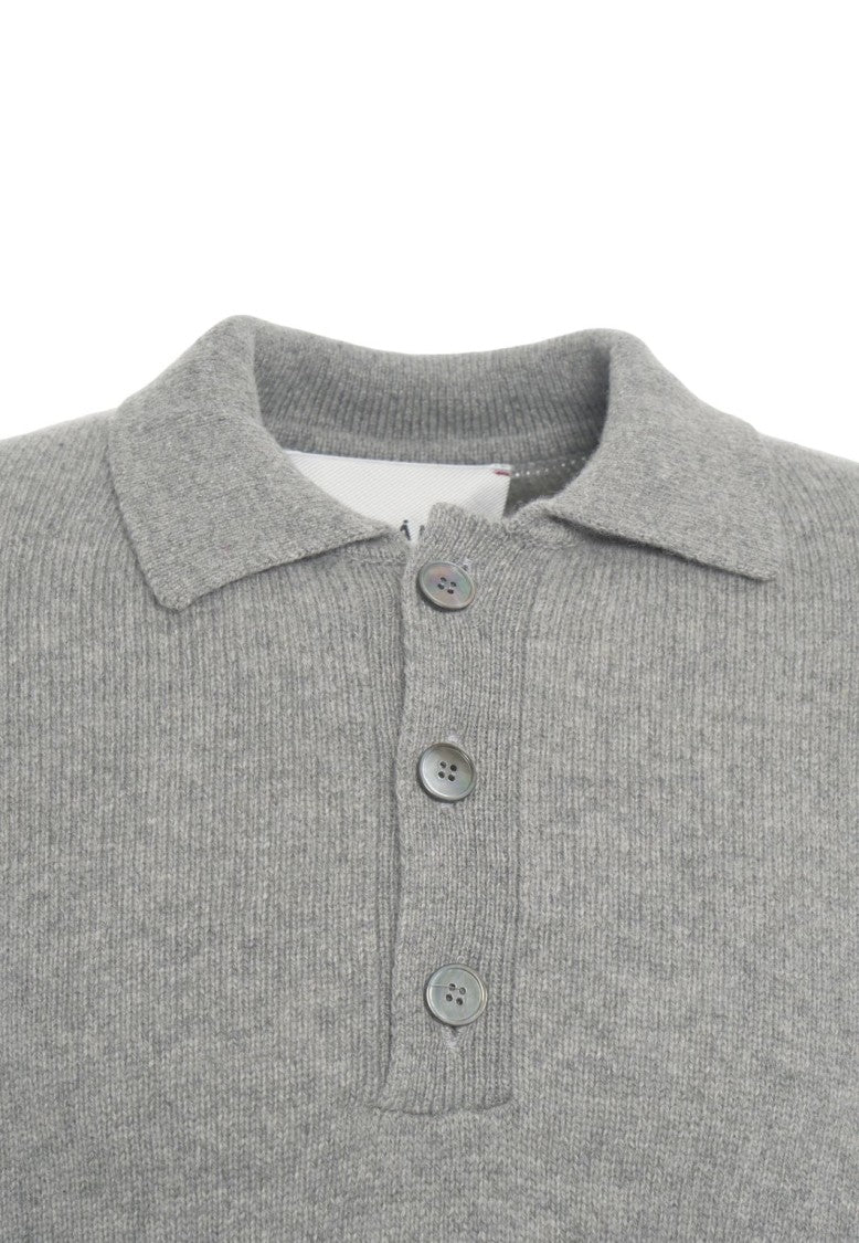 Amaranto Fine Knit Pullover With Classic Polo Collar And Button Placket
