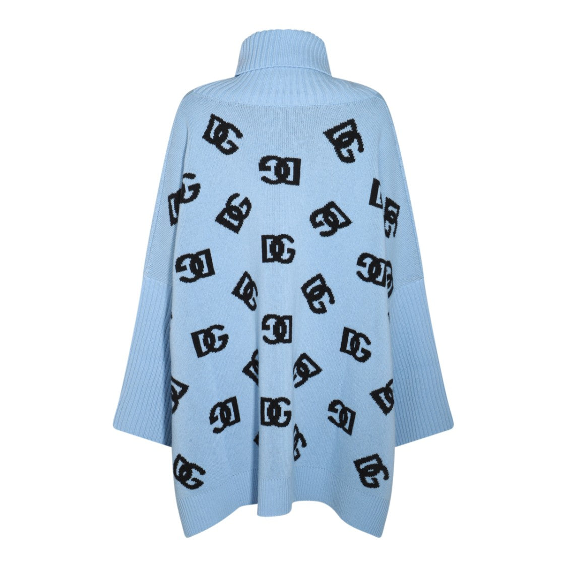Dolce & Gabbana Light Blue Wool Dress With High Collar And Flared Silhouette