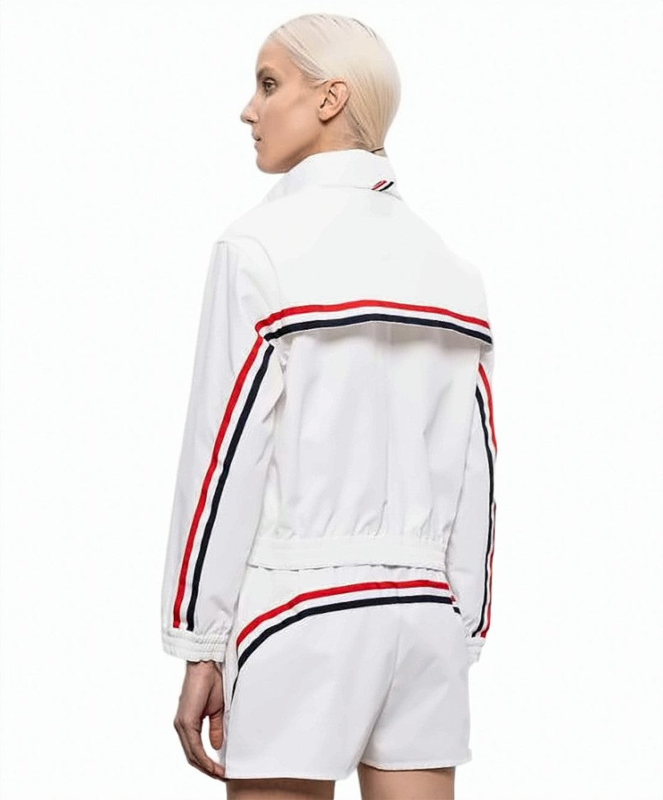 Thom Browne Sporty White Jacket With Dynamic Stripes