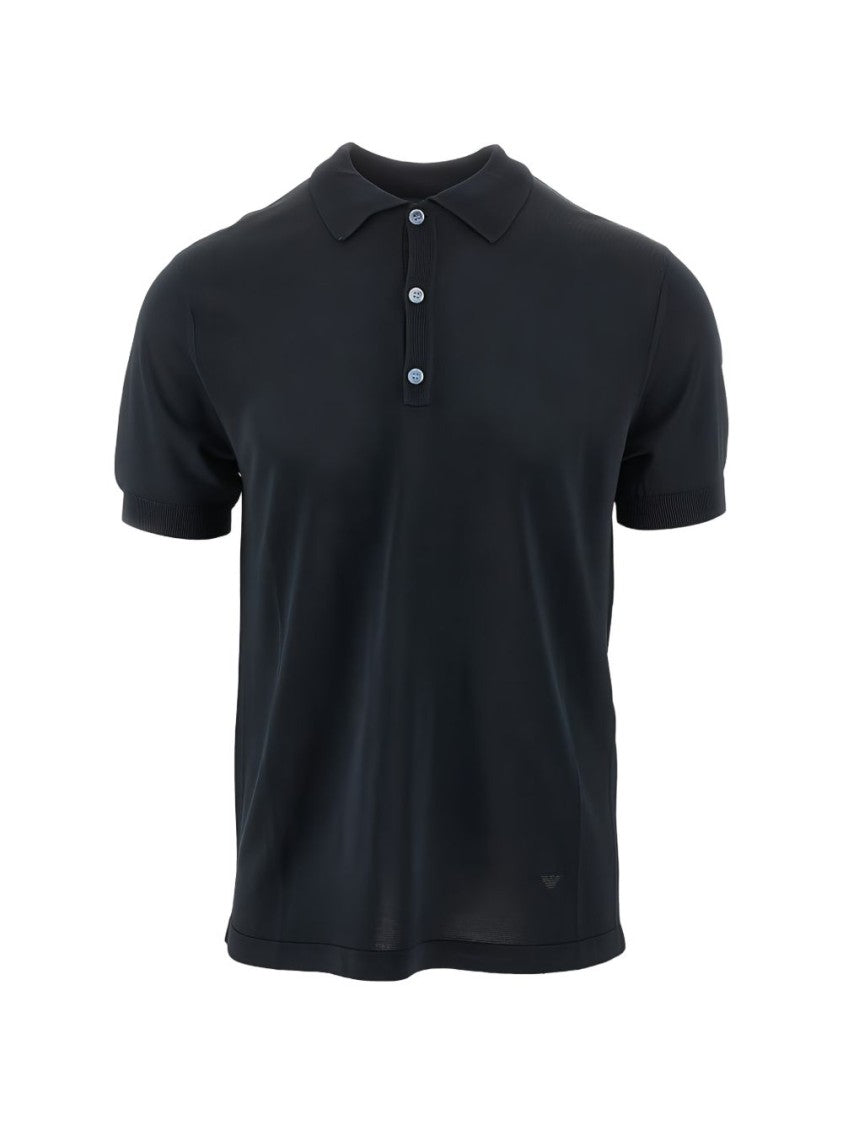 Emporio Armani Dark Blue Buttoned Short-Sleeve Sweater