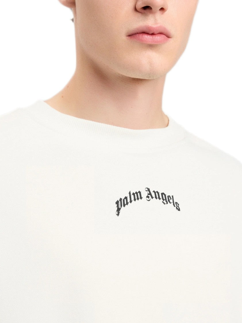 Palm Angels Curved Logo Oversized White Sweatshirt