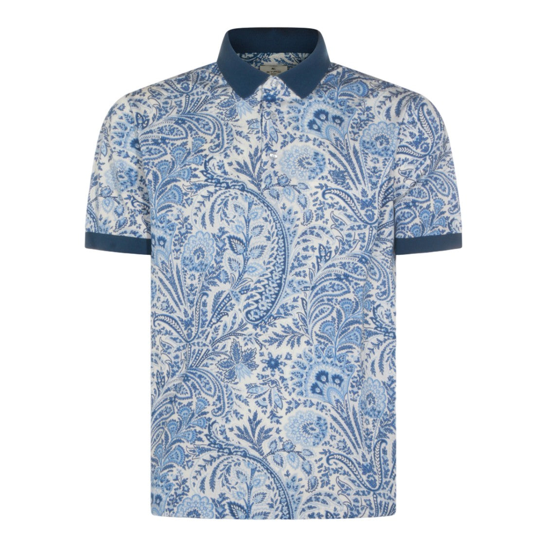 Etro Blue Paisley Polo Shirt With Contrasting Collar