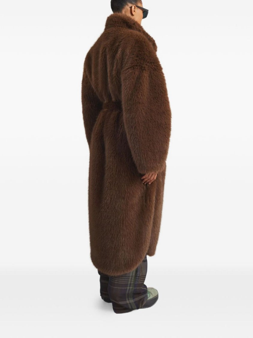 The Frankie Shop Brown High Collar Faux Fur Coat