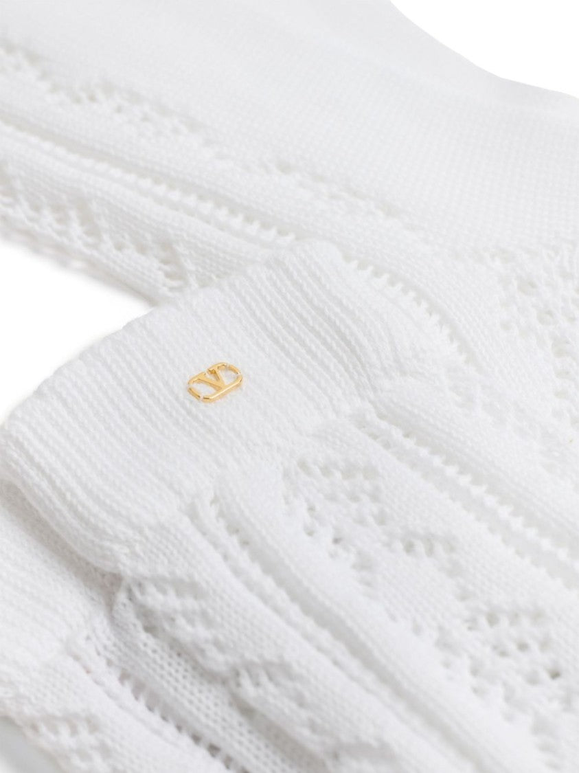 Valentino White Cotton Socks With Vlogo Signature And Crochet Knit Texture