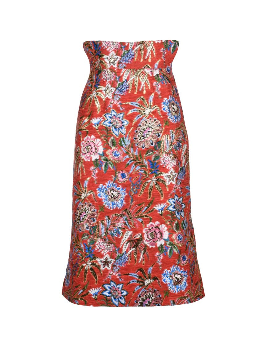 Dolce & Gabbana High-Waisted Damask Floral Skirt With Metallic Accents