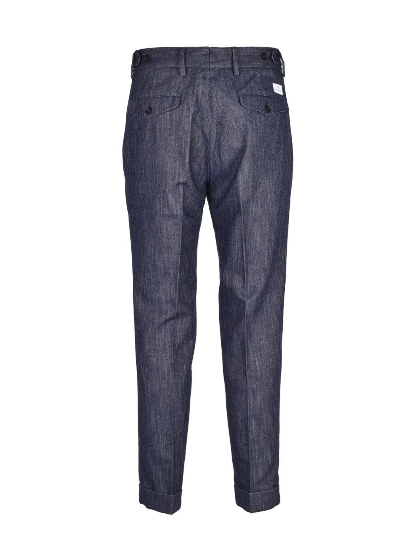 Manuel Ritz Blue Pleated Cotton-Blend Pants