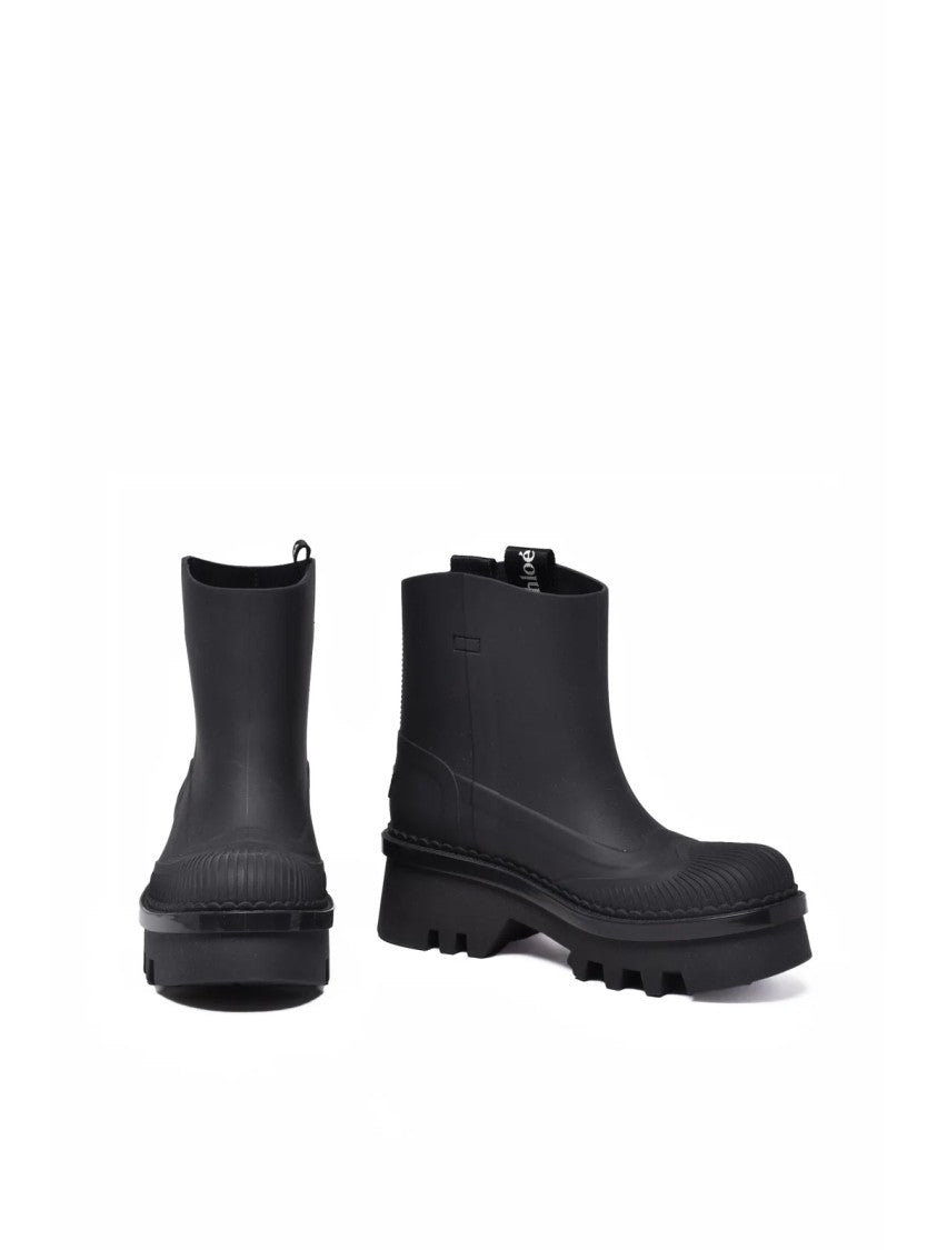 Chloé Black Matte Leather Ankle Boots
