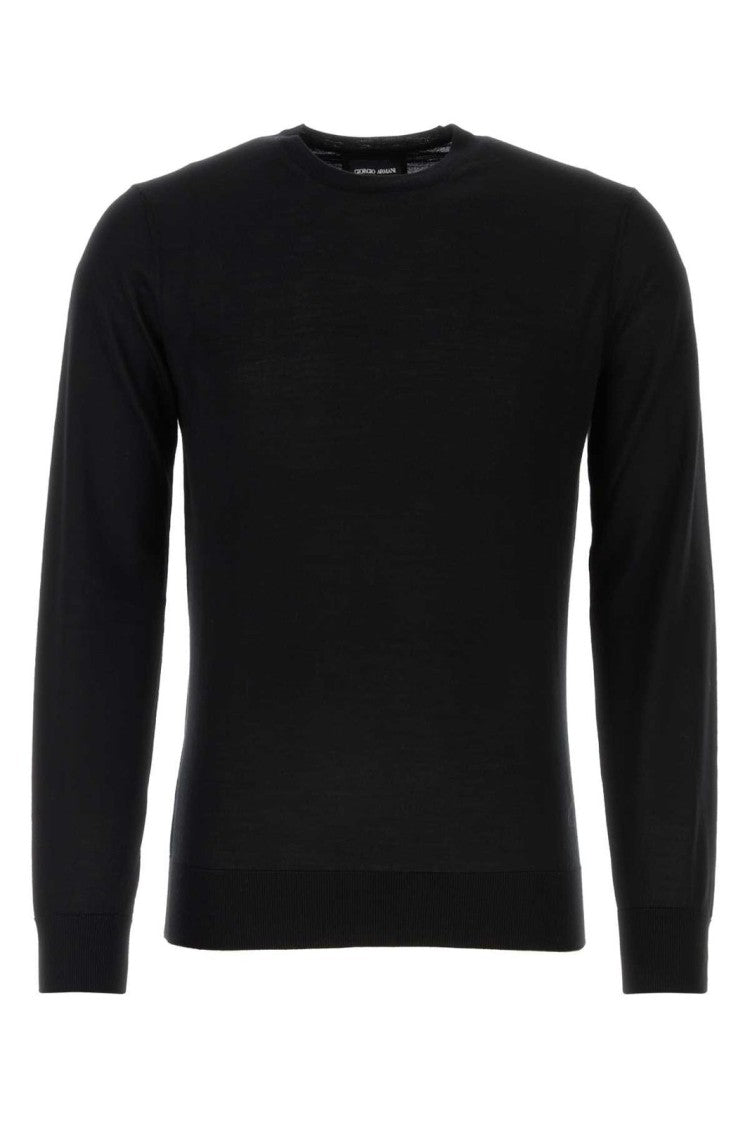 Giorgio Armani Black Knit Sweater With Ribbed Cuffs And Relaxed Fit