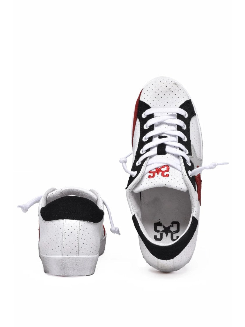 2Star White Black Perforated Leather Sneakers