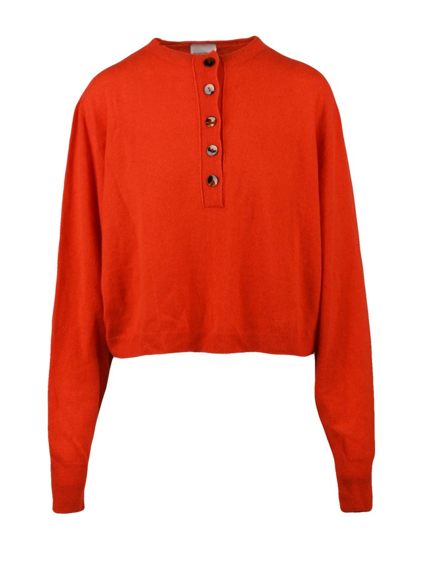 Alysi Short Serafino Knit Sweater With Tortoiseshell Button Placket
