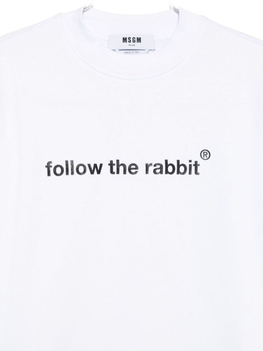 Msgm Relaxed Fit White Crewneck Sweater