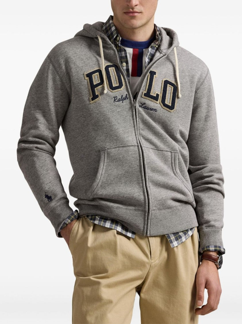 Polo Ralph Lauren Grey Zip-Up Hoodie With Embroidered Detailing