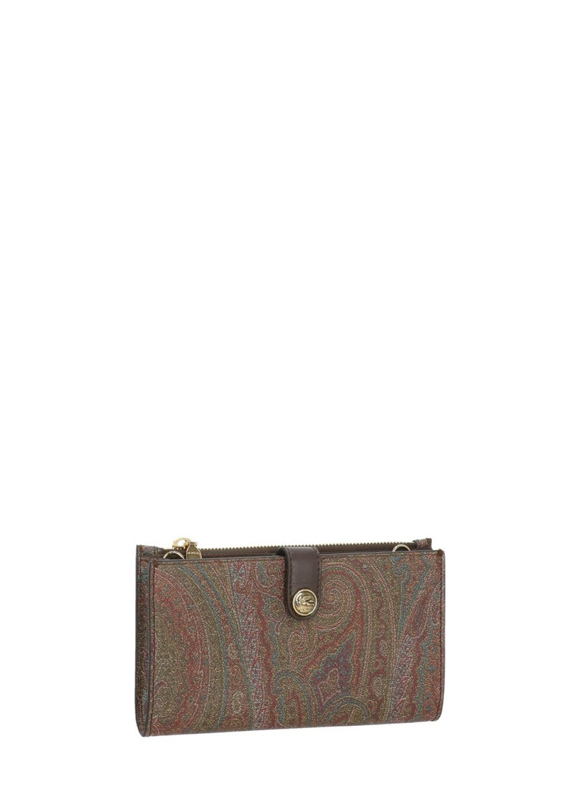 Etro Intricate Paisley Print Wallet With Leather Trim And Removable Strap