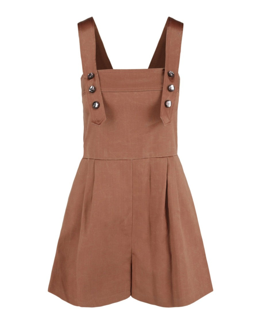 Bottega Veneta Structured Brown Playsuit With Crystal Embellishments