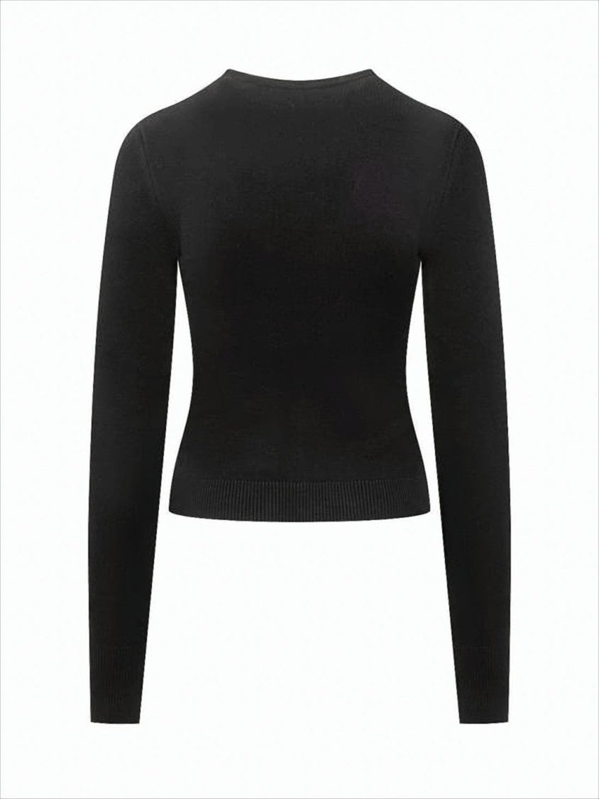 Marine Serre Fitted Black Long-Sleeve Top With Crescent Moon Emblem