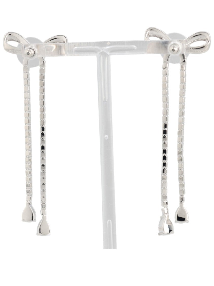 Self-Portrait Silver Bow-Inspired Cubic Zirconia Drop Earrings