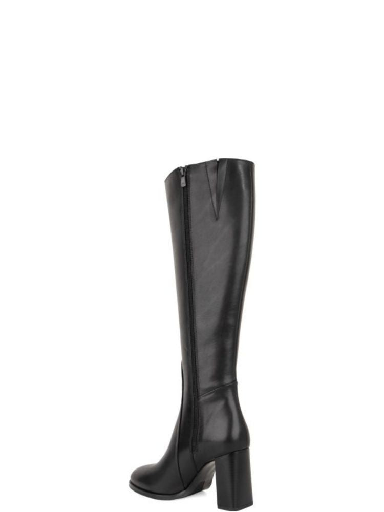 Sergio Moretti Black Side Zipper Leather Long Boots