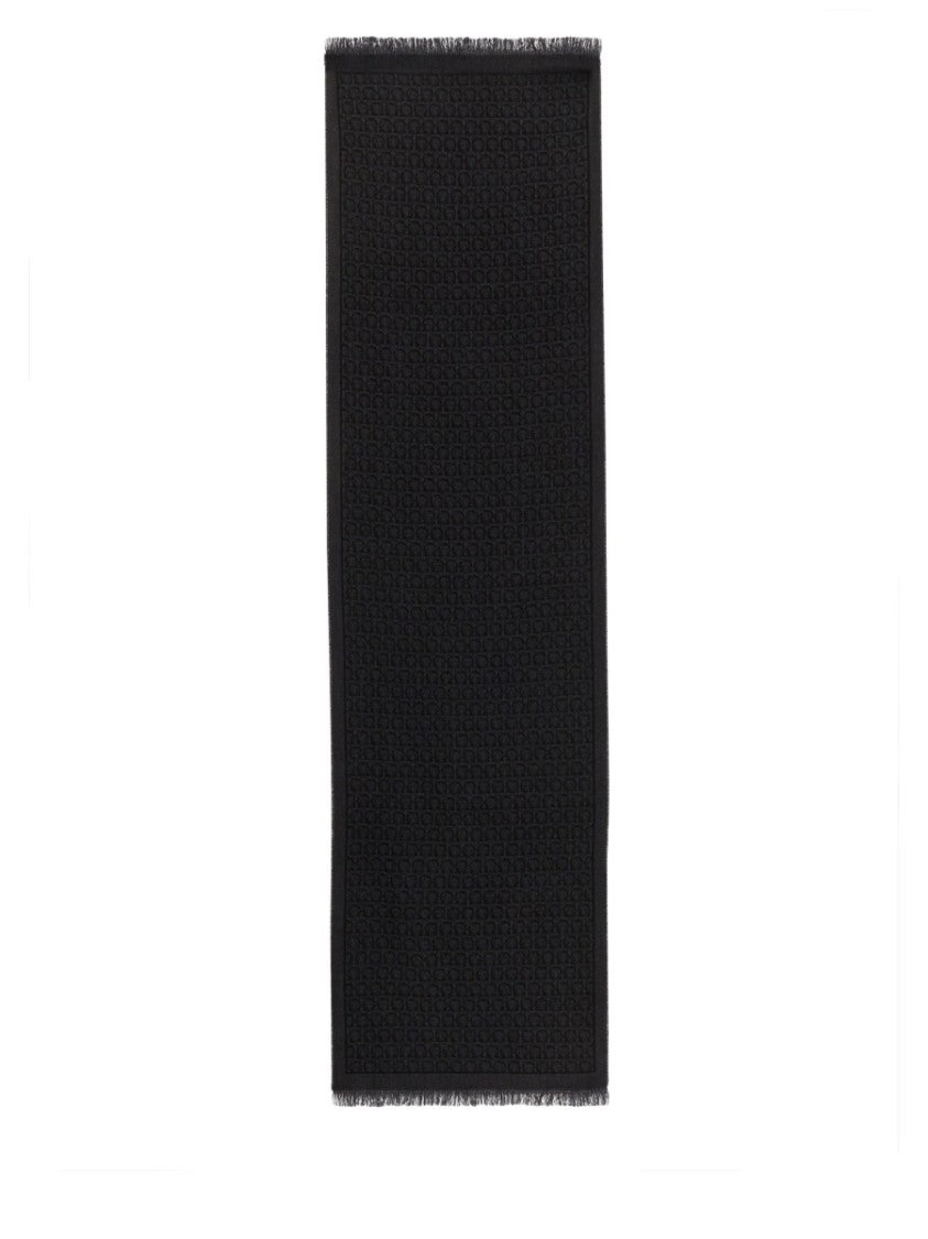 Ferragamo Rectangular Scarf With Textured Pattern And Fringed Edges