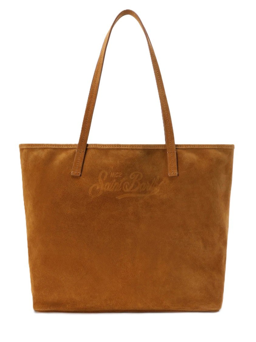 Mc2 Saint Barth Spacious Brown Suede Tote Bag With Embossed Logo