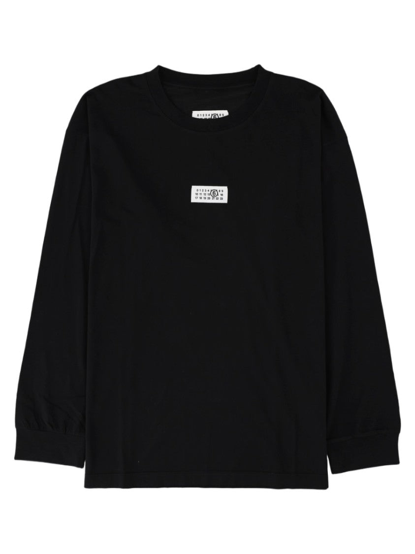 Mm6 By Maison Margiela Long-Sleeve Black Crew Neck Cotton T-Shirt